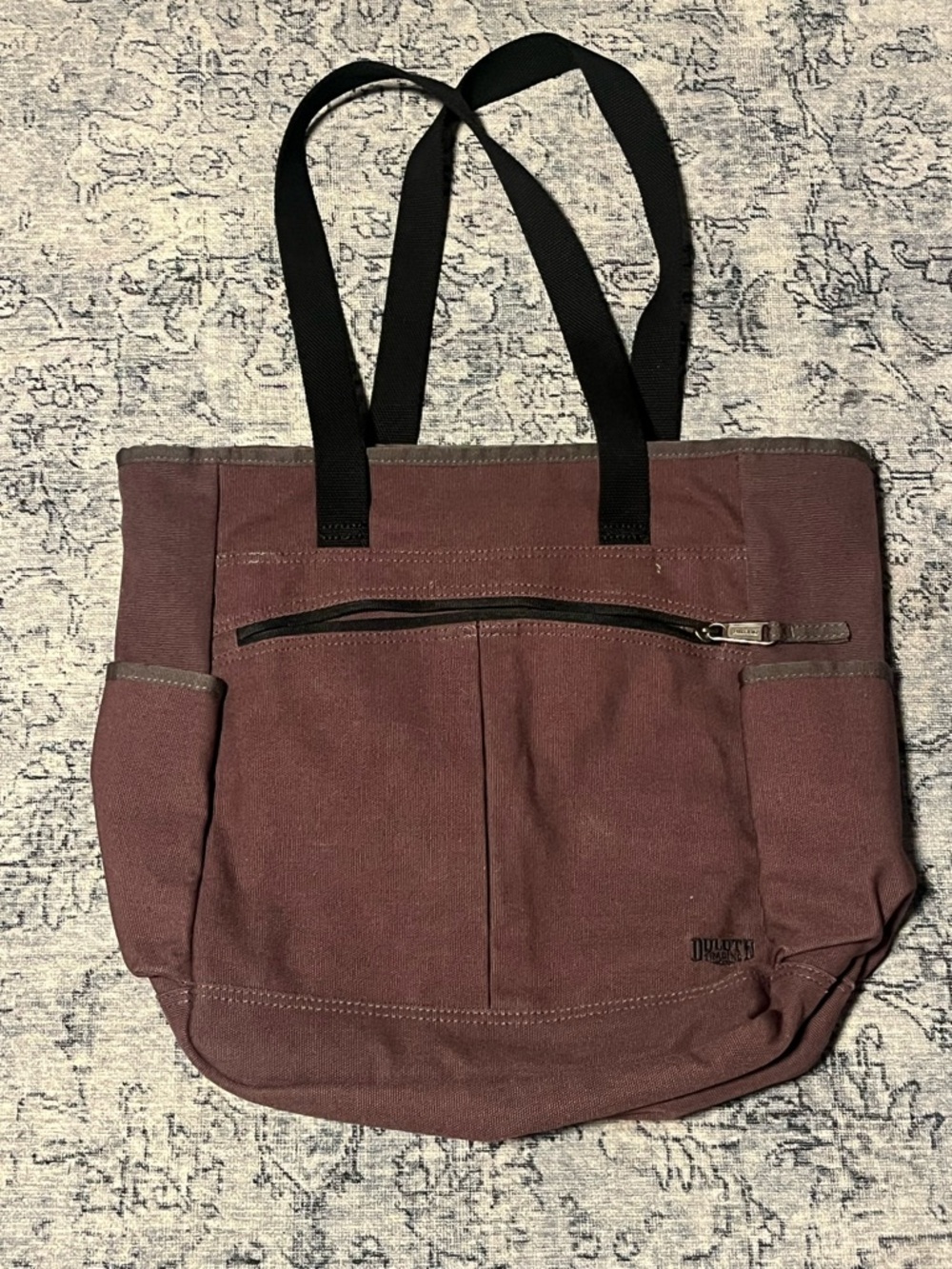 Duluth Trading Co grey brown Canvas Tote with Black Straps
